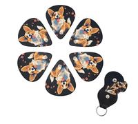 6 Pack Guitar Picks Plectrums with Organizer Storage Box 0.46 0.96 0.71 mm Personalized Guitar Pick Set Corgi dog on dark background Bass Pick Guitar Accessories for Acoustic Guitar Ukulele