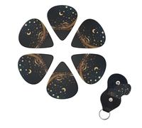 6 Pack Guitar Picks Plectrums with Organizer Storage Box 0.46 0.96 0.71 mm Personalized Guitar Pick Set Golden background and crescent moon Bass Pick Guitar Accessories for Acoustic Guitar Ukulele