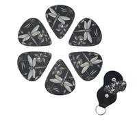 6 Pack Guitar Picks Plectrums with Organizer Storage Box 0.46 0.96 0.71 mm Personalized Guitar Pick Set Black flowers and dragonfly Bass Pick Guitar Accessories for Acoustic Guitar Ukulele