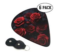 6 Pack Guitar Picks Plectrums with Organizer Storage Box 0.46 0.96 0.71 mm Personalized Guitar Pick Set Red Rose Photo Bass Pick Guitar Accessories for Acoustic Guitar Ukulele