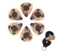 6 Pack Guitar Picks Plectrums with Organizer Storage Box 0.46 0.96 0.71 mm Personalized Guitar Pick Set Pug cartoon Bass Pick Guitar Accessories for Acoustic Guitar Ukulele
