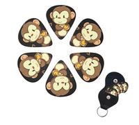 6 Pack Guitar Picks Plectrums with Organizer Storage Box 0.46 0.96 0.71 mm Personalized Guitar Pick Set Cartoon monkey holding fruit Bass Pick Guitar Accessories for Acoustic Guitar Ukulele