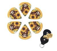 6 Pack Guitar Picks Plectrums with Organizer Storage Box 0.46 0.96 0.71 mm Personalized Guitar Pick Set Cartoon sloth sitting on sunflower Bass Pick Guitar Accessories for Acoustic Guitar Ukulele