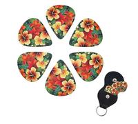 6 Pack Guitar Picks Plectrums with Organizer Storage Box 0.46 0.96 0.71 mm Personalized Guitar Pick Set Hawaiian Style Print Pattern Bass Pick Guitar Accessories for Acoustic Guitar Ukulele