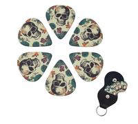 6 Pack Guitar Picks Plectrums with Organizer Storage Box 0.46 0.96 0.71 mm Personalized Guitar Pick Set Skull Flower Bass Pick Guitar Accessories for Acoustic Guitar Ukulele