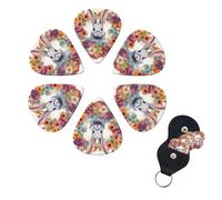6 Pack Guitar Picks Plectrums with Organizer Storage Box 0.46 0.96 0.71 mm Personalized Guitar Pick Set Watercolor rabbit and flowers Bass Pick Guitar Accessories for Acoustic Guitar Ukulele