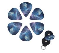 6 Pack Guitar Picks Plectrums with Organizer Storage Box 0.46 0.96 0.71 mm Personalized Guitar Pick Set Nebula and Moon Bass Pick Guitar Accessories for Acoustic Guitar Ukulele