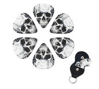 6 Pack Guitar Picks Plectrums with Organizer Storage Box 0.46 0.96 0.71 mm Personalized Guitar Pick Set White and gray skull graphics Bass Pick Guitar Accessories for Acoustic Guitar Ukulele