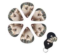 6 Pack Guitar Picks with Guitar Pick Holder 3 Different Thickness Personalized Celluloid Plectrums Short-haired pomeranian dog Guitar Pick for Electric Guitars, Bass, Ukulele 0.71mm