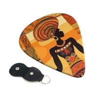6 Pack Guitar Picks With Holder, Personalized Guitar Plectrums Non-Slip Electric Ukulele Bass Pick African Woman Portable 0.71mm Guitar Accessories