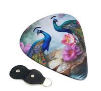 6 Pack Guitar Picks With Holder, Personalized Guitar Plectrums Non-Slip Electric Ukulele Bass Pick Beautiful Peacocks And Lotuses Portable 0.96mm Guitar Accessories