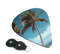 6 Pack Guitar Picks With Holder, Personalized Guitar Plectrums Non-Slip Electric Ukulele Bass Pick Beach Coconut Tree Portable 0.96mm Guitar Accessories