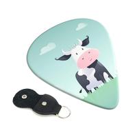 6 Pack Guitar Picks With Holder, Personalized Guitar Plectrums Non-Slip Electric Ukulele Bass Pick Cow Background Portable 0.71mm Guitar Accessories