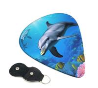 6 Pack Guitar Picks With Holder, Personalized Guitar Plectrums Non-Slip Electric Ukulele Bass Pick Dolphin In The Coral Reef Portable 0.71mm Guitar Accessories