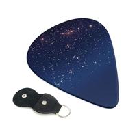 6 Pack Guitar Picks With Holder, Personalized Guitar Plectrums Non-Slip Electric Ukulele Bass Pick Navy Blue Sky And Stars Portable 0.71mm Guitar Accessories