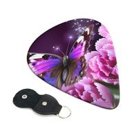 6 Pack Guitar Picks With Holder, Personalized Guitar Plectrums Non-Slip Electric Ukulele Bass Pick Purple Flower Butterfly2 Portable 0.96mm Guitar Accessories