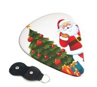 6 Pack Guitar Picks With Holder, Personalized Guitar Plectrums Non-Slip Electric Ukulele Bass Pick Santa Claus Christmas Tree Xmas Portable 0.96mm Guitar Accessories