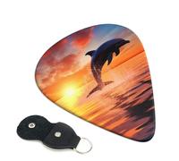 6 Pack Guitar Picks With Holder, Personalized Guitar Plectrums Non-Slip Electric Ukulele Bass Pick Sunset Dolphin Portable 0.46mm Guitar Accessories