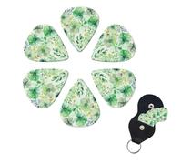 6 Pack Guitar Picks with Organizer Storage Box 0.46 0.96 0.7mm Guitar Picks Set Customizable Watercolor Green Flowers Guitar Accessories for Guitar