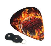 6 Pack Guitar Picks with Organizer Storage Box 3 Different Thickness Basketball logo with flames Guitar Picks Plectrums for Bass Electric Acoustic Christmas Gifts Includes 0.46mm, 0.71mm, 0.96mm