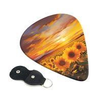 6 Pack Guitar Picks with Organizer Storage Box 3 Different Thickness Beautiful Sunflower Field Sunset Guitar Picks Plectrums for Bass Electric Acoustic Christmas Gifts Includes 0.46mm, 0.71mm, 0.96mm