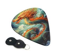 6 Pack Guitar Picks with Organizer Storage Box 3 Different Thickness Chinese Dragon Oil Painting Guitar Picks Plectrums for Bass Electric Acoustic Christmas Gifts Includes 0.46mm, 0.71mm, 0.96mm