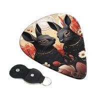 6 Pack Guitar Picks with Organizer Storage Box 3 Different Thickness Cute Black Rabbit and Flowers Guitar Picks Plectrums for Bass Electric Acoustic Christmas Gifts Includes 0.46mm, 0.71mm, 0.96mm
