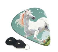 6 Pack Guitar Picks with Organizer Storage Box 3 Different Thickness Cute White Horse Guitar Picks Plectrums for Bass Electric Acoustic Christmas Gifts Includes 0.46mm, 0.71mm, 0.96mm