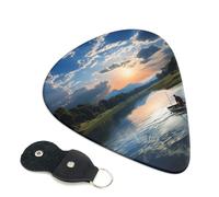 6 Pack Guitar Picks with Organizer Storage Box 3 Different Thickness Fishing Scenic Guitar Picks Plectrums for Bass Electric Acoustic Christmas Gifts Includes 0.46mm, 0.71mm, 0.96mm