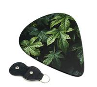 6 Pack Guitar Picks with Organizer Storage Box 3 Different Thickness Green Leaves Pattern Guitar Picks Plectrums for Bass Electric Acoustic Christmas Gifts Includes 0.46mm, 0.71mm, 0.96mm