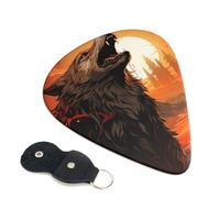 6 Pack Guitar Picks with Organizer Storage Box 3 Different Thickness Howling Wolf and Moon Guitar Picks Plectrums for Bass Electric Acoustic Christmas Gifts Includes 0.46mm, 0.71mm, 0.96mm