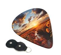 6 Pack Guitar Picks with Organizer Storage Box 3 Different Thickness Sunset over sunflower field Guitar Picks Plectrums for Bass Electric Acoustic Christmas Gifts Includes 0.46mm, 0.71mm, 0.96mm