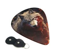 6 Pack Guitar Picks with Organizer Storage Box 3 Different Thickness Wolf Burning in Fire Guitar Picks Plectrums for Bass Electric Acoustic Christmas Gifts Includes 0.46mm, 0.71mm, 0.96mm