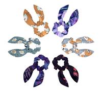 6 Pack Hair Scrunchies for Women, Adorable Bow Scrunchies for Thick Hair, Bunny Ear Scrunchies Elastic Bulk Scrunchies Hair Accessories Hair Ties for Girls, Purple Flower Orchid Pattern