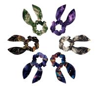 6 Pack Hair Scrunchies for Women, Adorable Bow Scrunchies for Thick Hair, Bunny Ear Scrunchies Elastic Bulk Scrunchies Hair Accessories Hair Ties for Girls, Galaxy Purple Butterfly Pattern