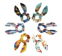 6 Pack Hair Scrunchies for Women, Adorable Bow Scrunchies for Thick Hair, Bunny Ear Scrunchies Elastic Bulk Scrunchies Hair Accessories Hair Ties for Girls, Cattle Rustic Highland Cow Teal Daisy