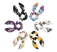6 Pack Hair Scrunchies for Women, Adorable Bow Scrunchies for Thick Hair, Bunny Ear Scrunchies Elastic Bulk Scrunchies Hair Accessories Hair Ties for Girls, Color Pink Donuts Love Hearts Pattern