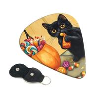 6 Pack Halloween Cute Candy Black Cat Guitar Picks - 0.46 0.71 0.93 mm Includes Cool Guitar Picks Thin Medium Heavy Thickness, Electric Guitar Picks for Acoustic Guitar Bass Ukulele