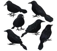 6 Pack Halloween Decorations Crow Artificial Feathered Realistic Looking Raven Birds Decor Handmade Flying Black Crow for Halloween Photo Prop Party Indoor Outdoor Home Garden Haunted House Decoration