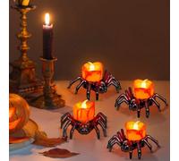 6-Pack Halloween Led Tea Lights With Flickering Flames - Spider Web Battery Candles For Spooky Indoor & Party Decorations