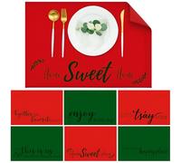 6 Pack Halloween Placemats 12"x18" 6 Styles Rustic Table Mats with Sayings Washable Halloween Party Table Decorations Fall Thanksgiving Autumn Harvest Kitchen Decor(Red,Green)