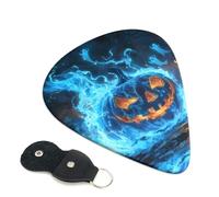 6 Pack Halloween Pumpkin Ghost Blue Flame Guitar Picks, Bass Electric Acoustic Guitar Ukulele Accessories, Heavy Guitar Picks Plectrums with Organizer Bag