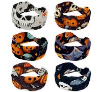 6 Pack Halloween Skulls Pumpkins Bats Headbands for Women Fashion Wide Hairband Yoga Workout Head Band Hair Accessories Band