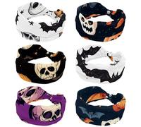 6 Pack Halloween Skulls Pumpkins Bats Headbands for Women's Hair,Soft Elastic Bandeau Hair Bands Makeup Yoga Workout Running