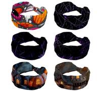 6 Pack Halloween Spider Web (2) Headbands for Women, Fashion Wide Headbands Hair Wrap for Daily Use Sport Yoga Running
