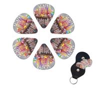 6 Pack Happy Birthday Beautiful Guitar Picks with Guitar Pick Holder, Personalized Celluloid Plectrums for Acoustic Guitar, Bass, Ukulele, Cool Bass Accessories Gifts for Men Women 0.96mm