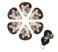 6 Pack Happy Corgi Dog Guitar Picks with Guitar Pick Holder, Personalized Celluloid Plectrums for Acoustic Guitar, Bass, Ukulele, Cool Bass Accessories Gifts for Men Women 0.71mm