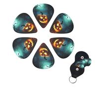 6 Pack Happy Halloween Pumpkins Guitar Picks with Guitar Pick Holder, Personalized Celluloid Plectrums for Acoustic Guitar, Bass, Ukulele, Cool Bass Accessories Gifts for Men Women 0.96mm