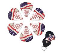 6 Pack Happy Labor Day Guitar Picks with Guitar Pick Holder, Personalized Celluloid Plectrums for Acoustic Guitar, Bass, Ukulele, Cool Bass Accessories Gifts for Men Women 0.46mm
