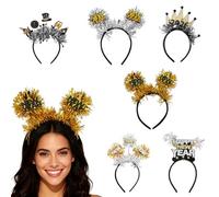 6 Pack Happy New Year Headbands New Years Eve Party Supplies Favors Tiara Bulk Gold Silver Black Photo Booth Props Decorations for 2026 Party